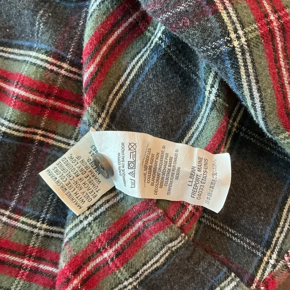 LL Bean Plaid Flannel Button Up Shirt Women Long Sleeve Gray Red Size Small - Picture 5 of 7